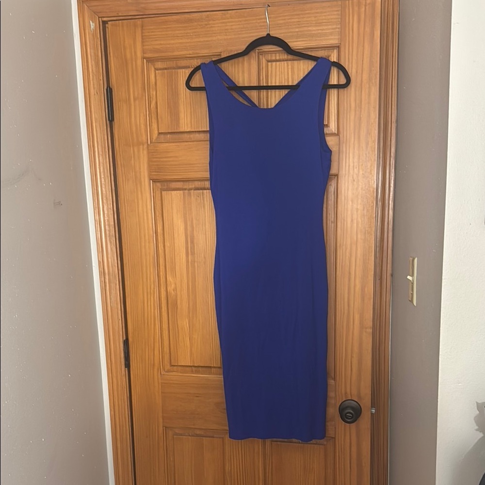 Twist Back Cotton Bodycon Blue Dress